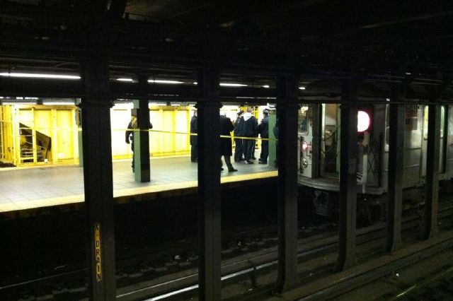 The stopped No. 3 train where Gelman was caught this morning